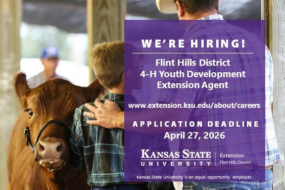 Image with a Brief Job Description of the Flint Hills Extension District 4-H Agent Position